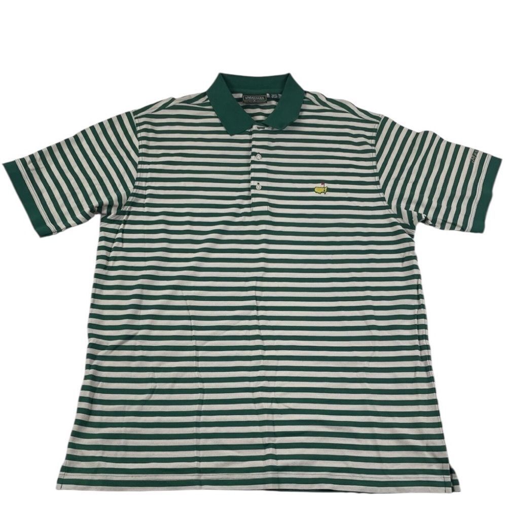 Masters Collection Mens Golf Shirt Green White Striped Augusta National M